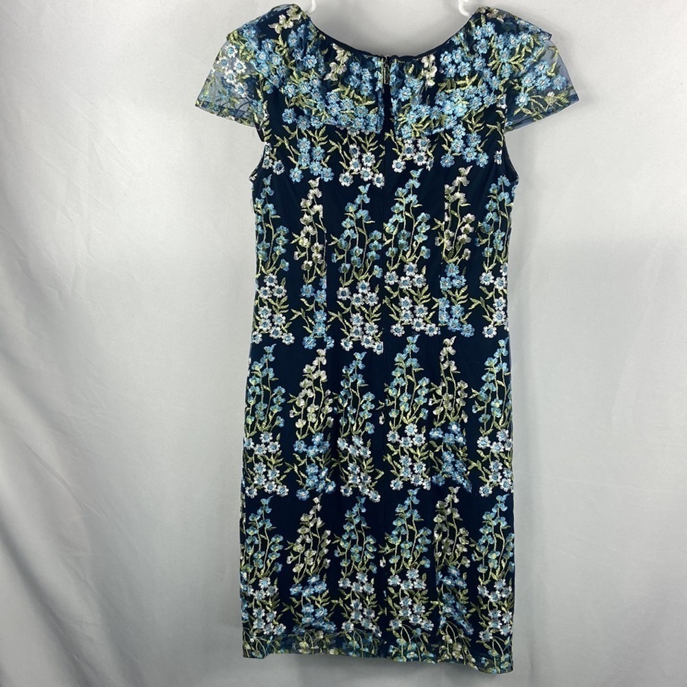 Karl Lagerfeld Paris Embroidered Floral Off Shoulder Blue Shift Dress - Picture 4 of 8